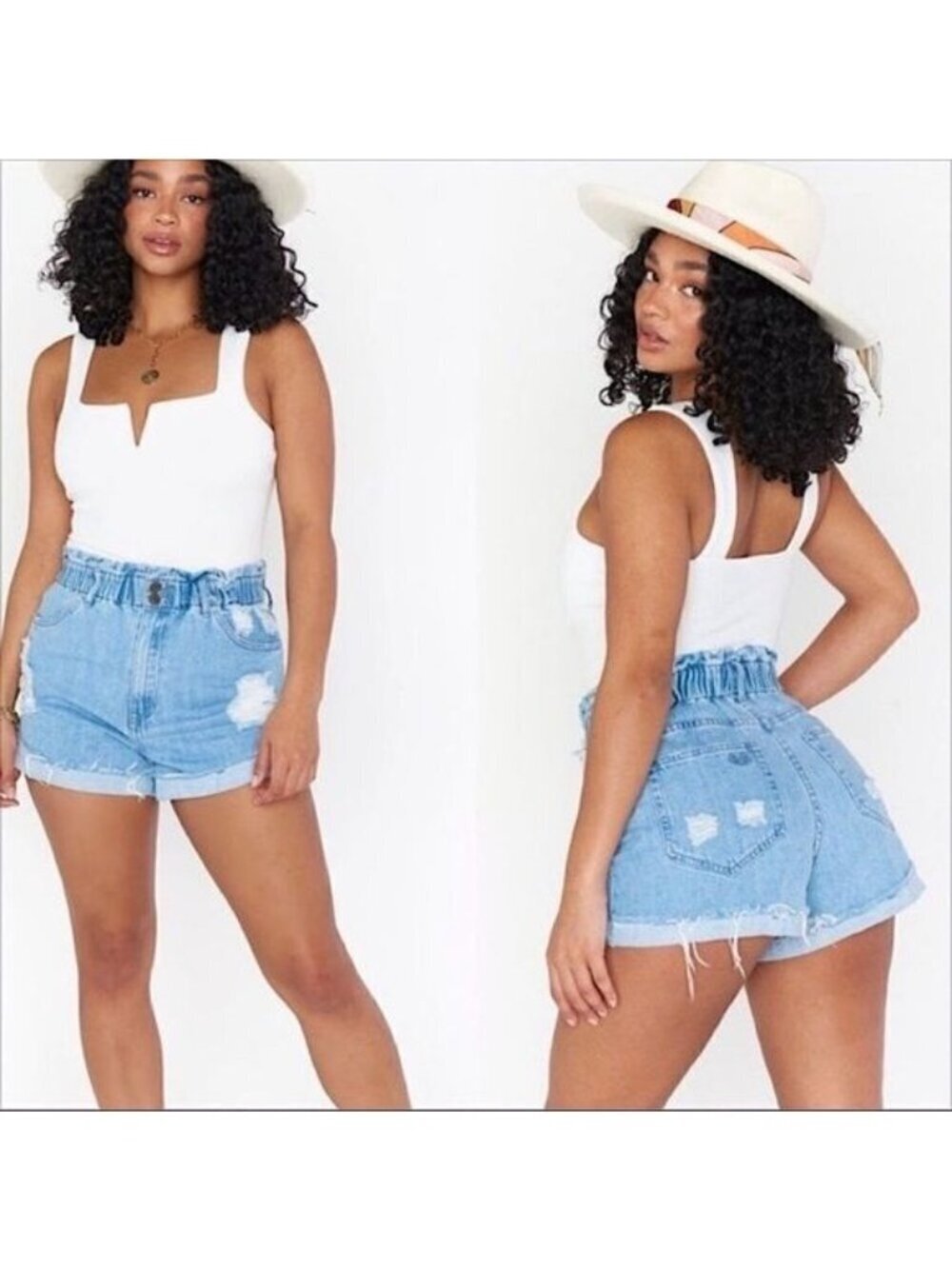 Show Me Your Mumu Emilia Paperbag Elastic Denim High Rise Cuffed Shorts Women XS